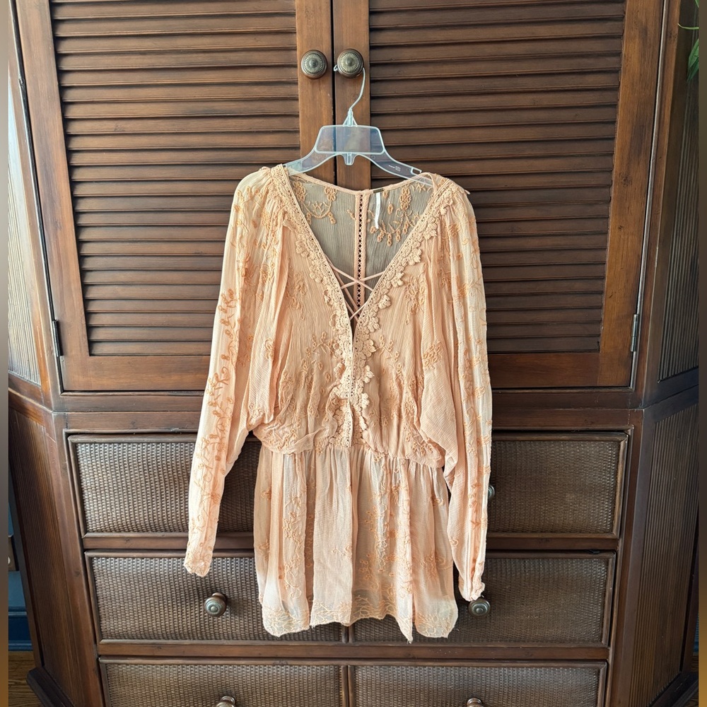 Free People peach lace tunic dress